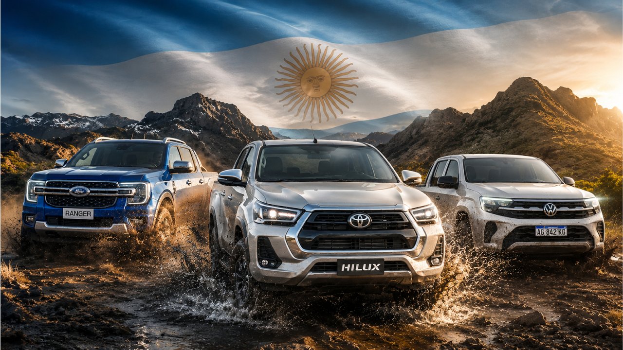 Pick-ups nacionales en un playón de concesionaria