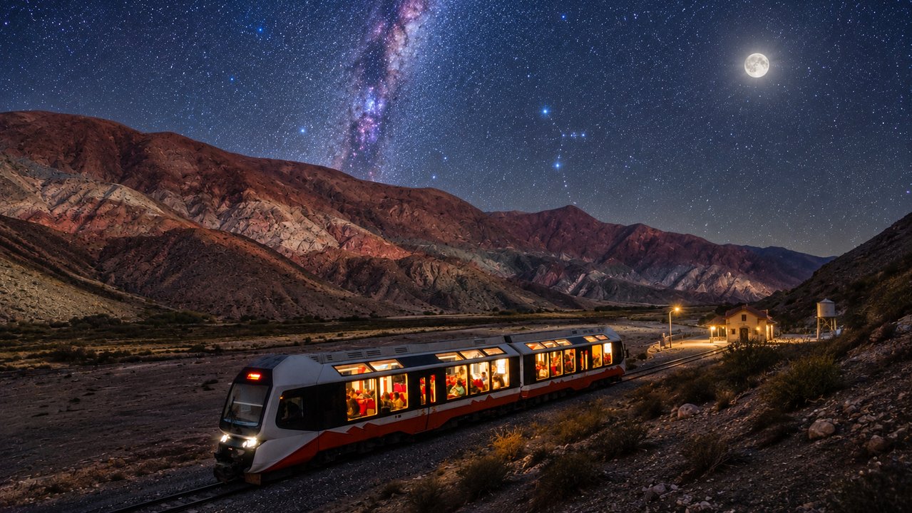 Tren Solar de la Quebrada durante un recorrido nocturno por Jujuy