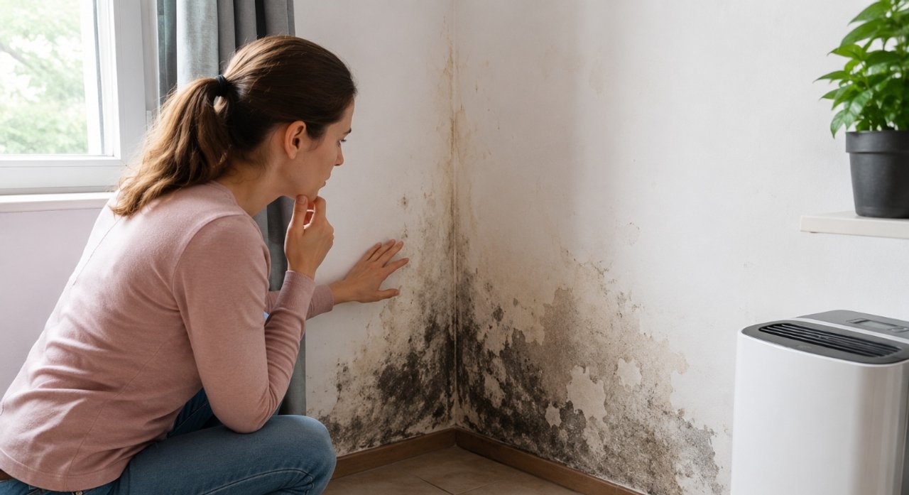 Pared de vivienda afectada por humedad y moho en época invernal