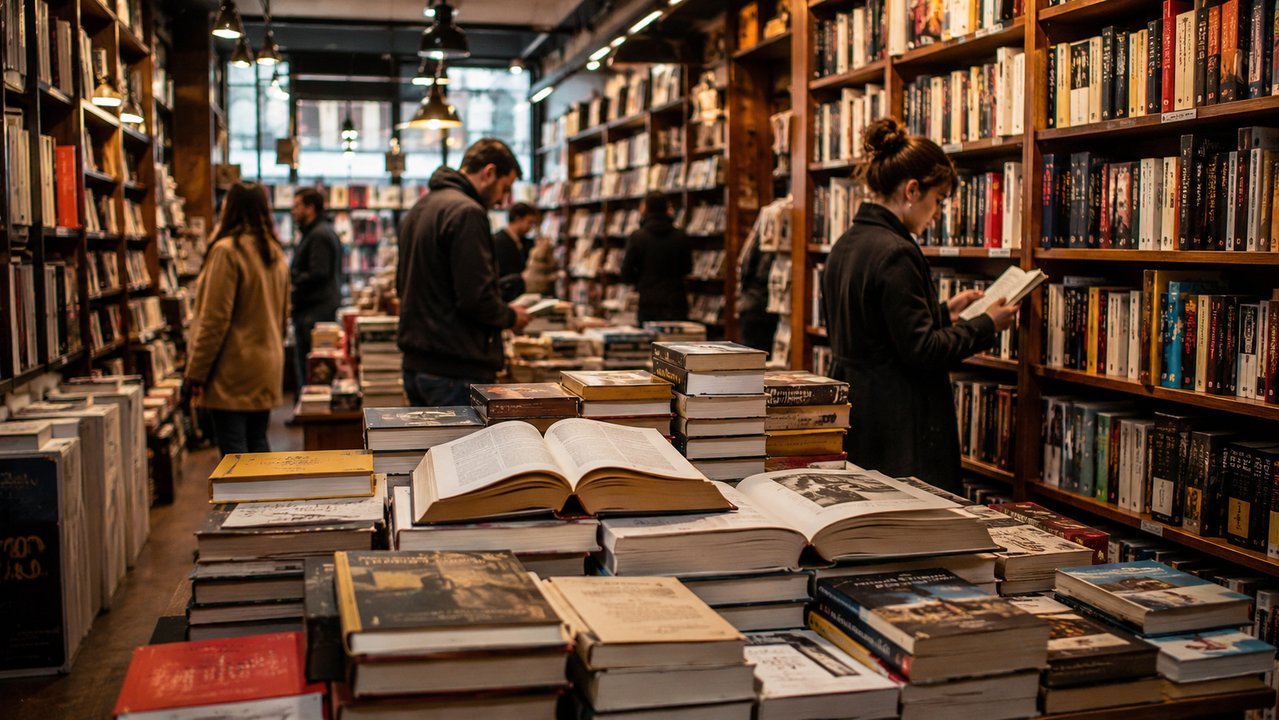 Lectores eligiendo libros en una librería argentina
