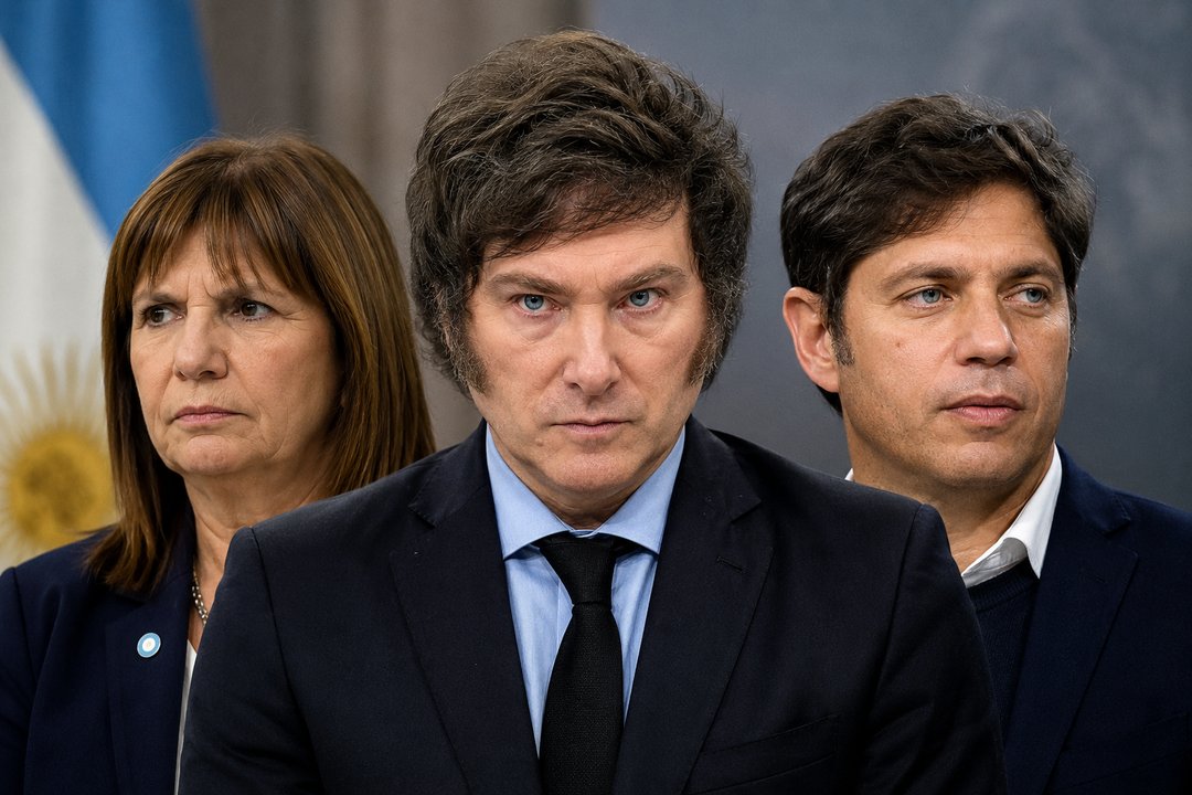 Javier Milei en acto político, según una encuesta aventaja a Bullrich y a Kicillof en distintos escenarios de balotaje