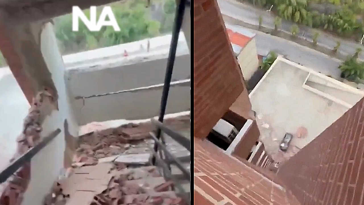 Dramático: el video de un hombre que huye por la escalera de un edificio a punto de derrumbarse