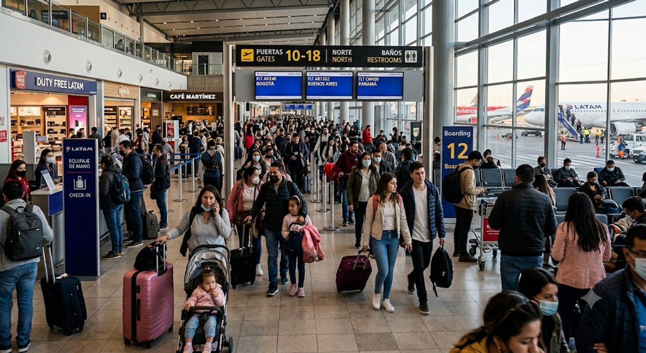 Avión comercial despegando en un aeropuerto de Latinoamérica