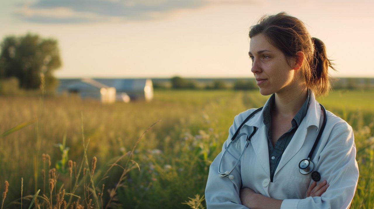 Médico rural atendiendo en una comunidad alejada