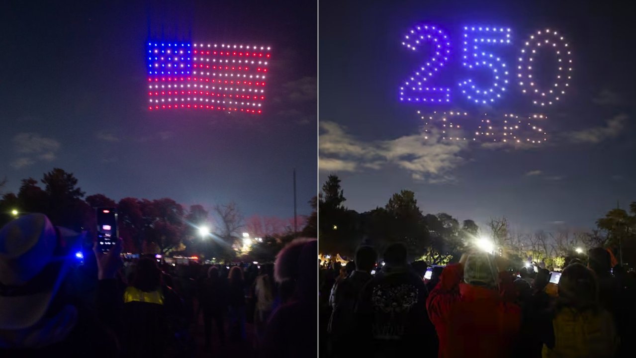 Un masivo show de drones iluminó Palermo por los 250 años de Estados Unidos