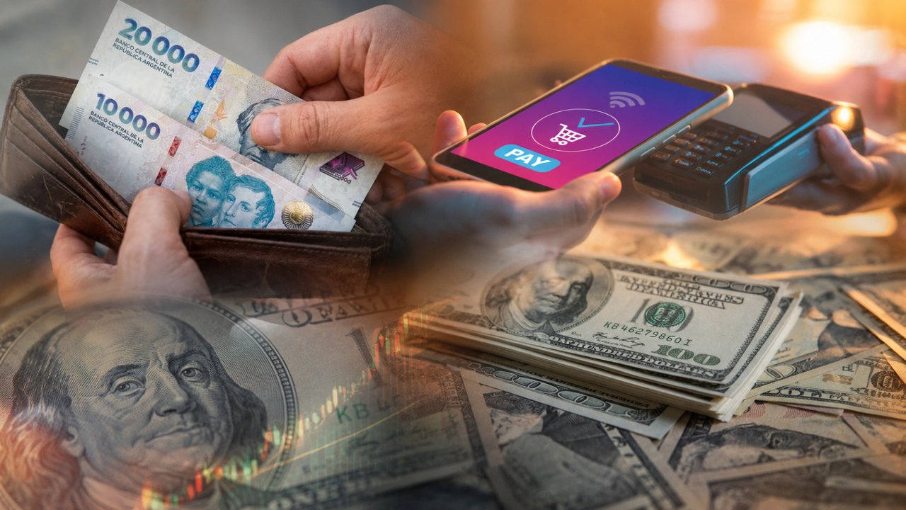 Persona utilizando una billetera virtual en el celular