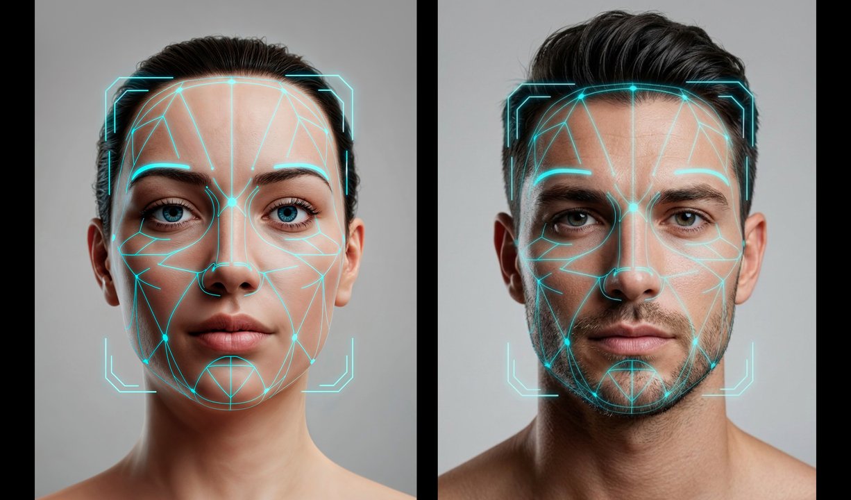 Rostros generados con inteligencia artificial en una pantalla