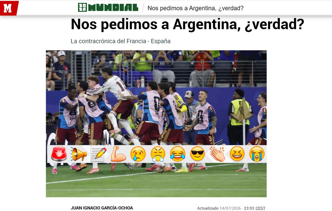 Un reconocido medio español publicó una desafiante crónica: “Nos pedimos a Argentina, ¿verdad?”