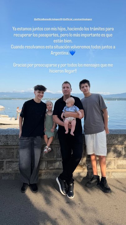 Maxi López junto a sus hijos tras el robo en la casa de Wanda Nara en Milán