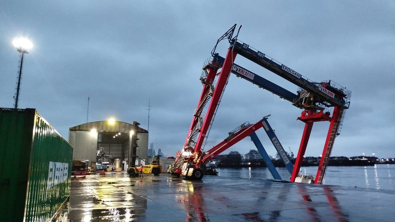 Temporal: derrumbe parcial en un sector del muelle de Exolgan en Dock Sud