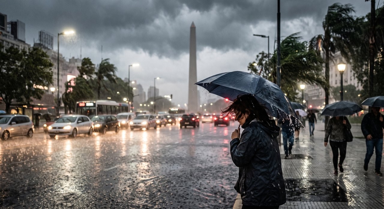 Cielo cubierto y tormentas sobre la ciudad de Buenos Aires