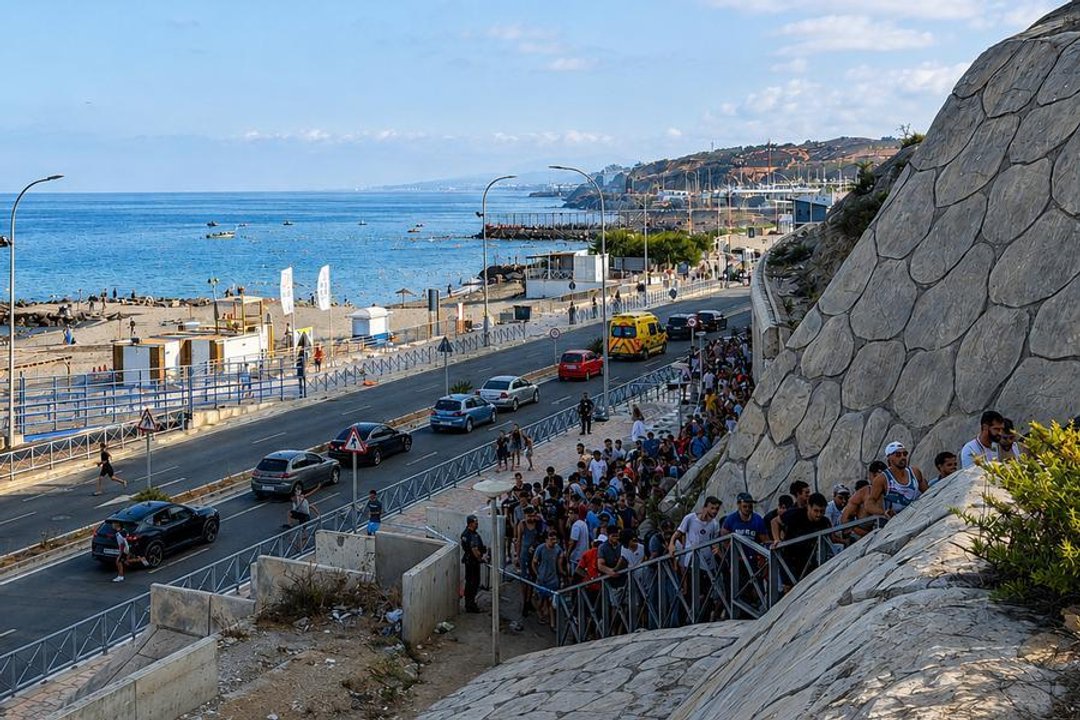 Migrantes en la frontera entre Ceuta y Marruecos