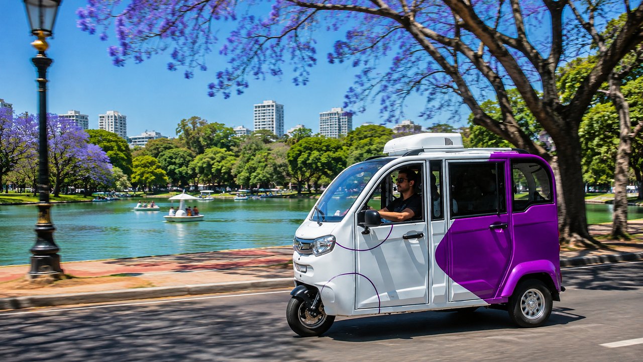 Triciclo eléctrico turístico en las calles de Buenos Aires