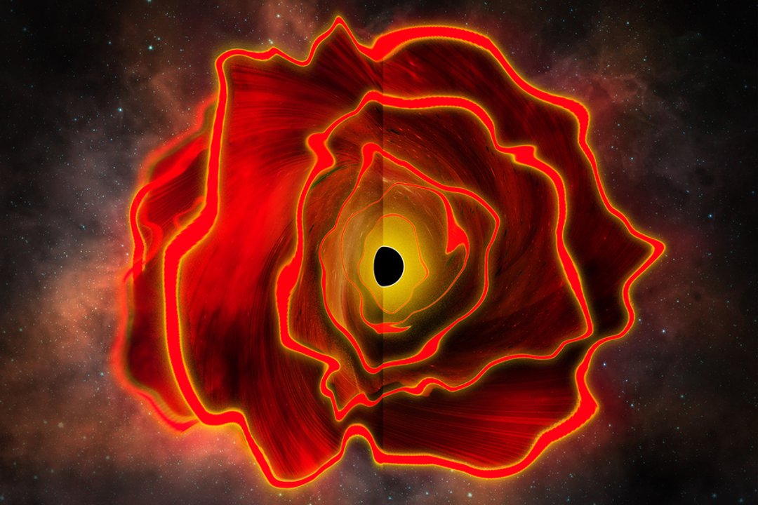 Ilustración artística de una estrella agujero negro en el universo primitivo