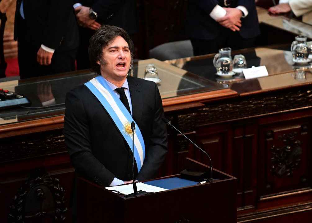 Javier Milei durante la presentación del Presupuesto en el Congreso