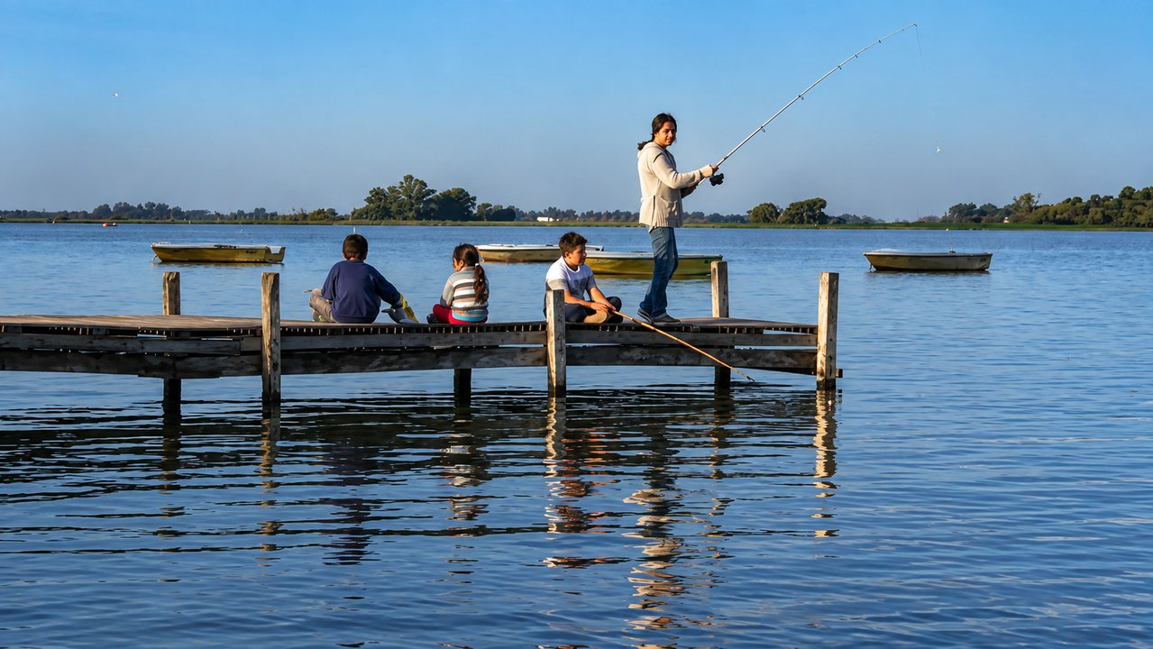 Vista de la Laguna de Lobos y Villa Logüercio, destino de pesca y turismo rural