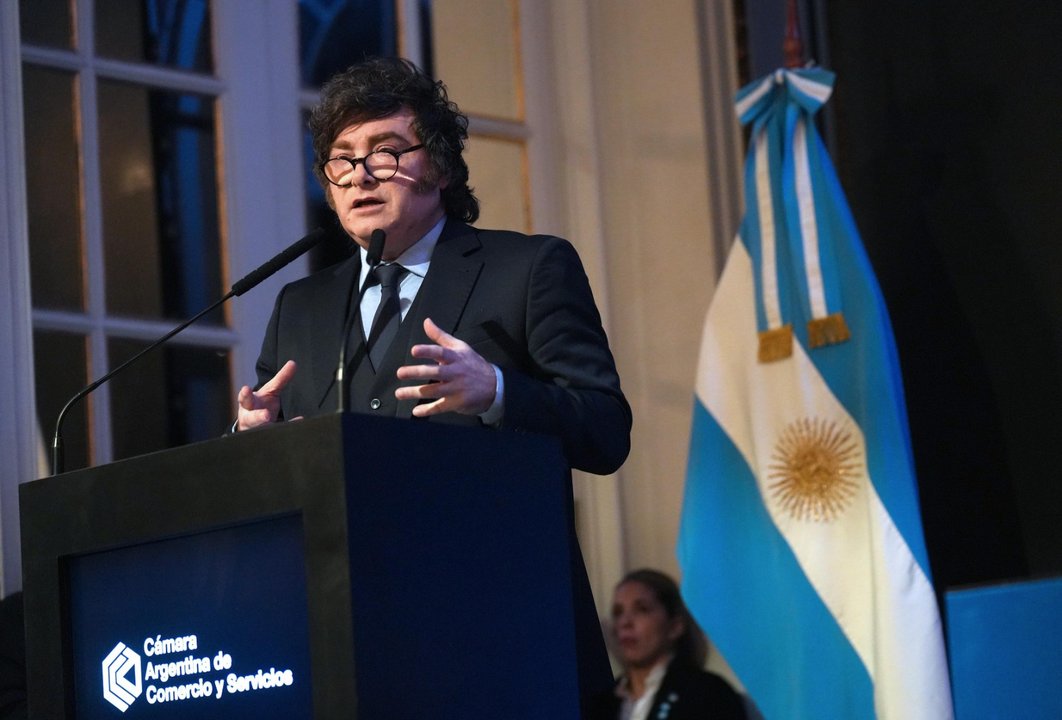 Javier Milei durante su exposición en el Consejo de las Américas