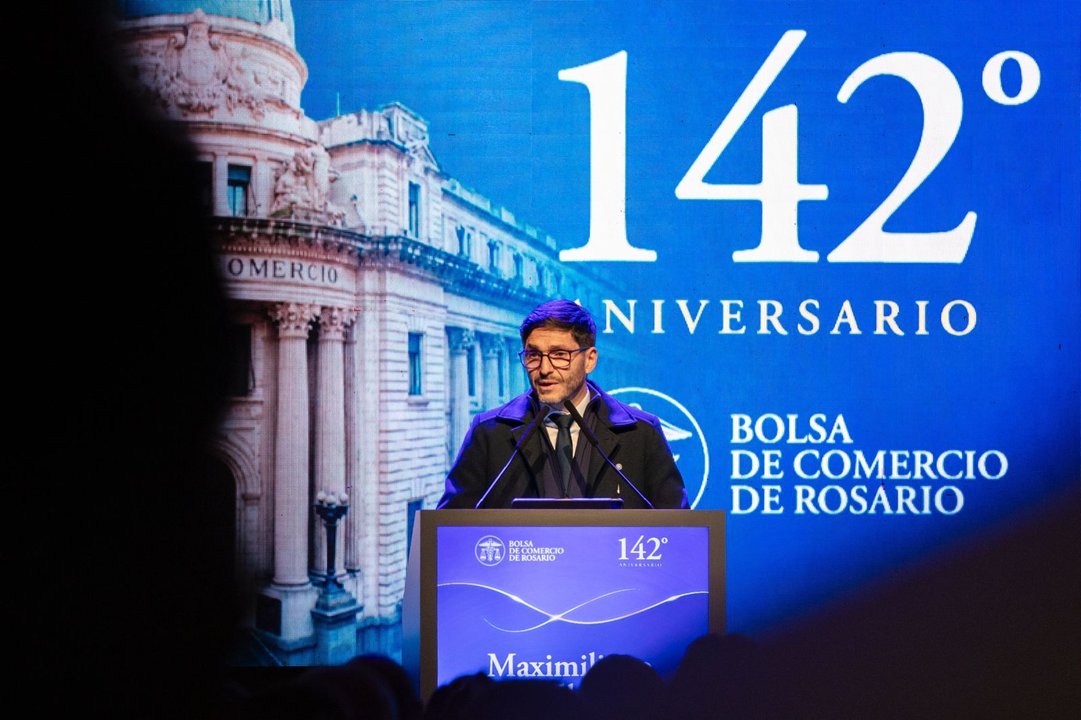 Maximiliano Pullaro en el aniversario de la Bolsa de Comercio de Rosario