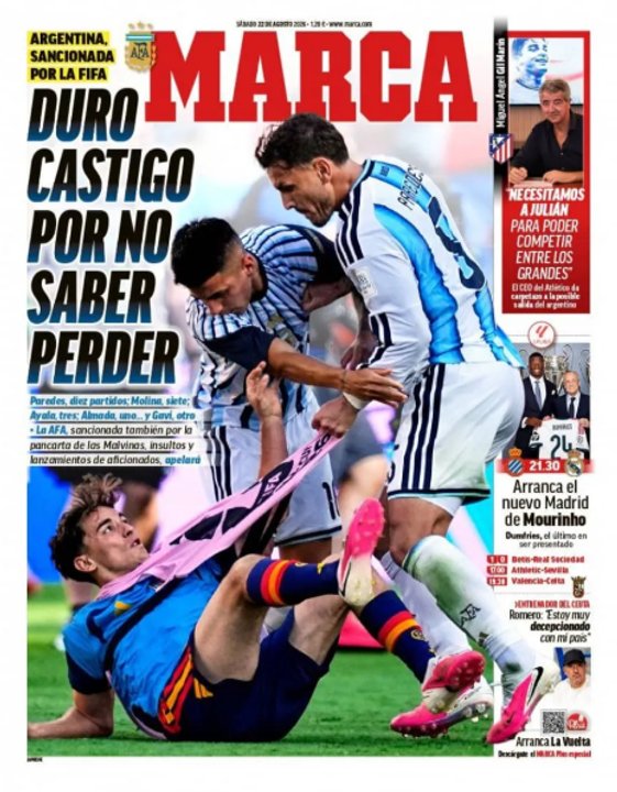 “Duro castigo por no saber perder”: la provocadora tapa de un diario español contra Argentina