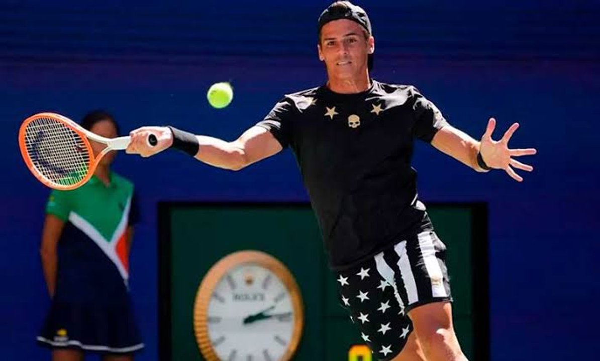 Federico Coria durante un partido de tenis en cancha dura del US Open
