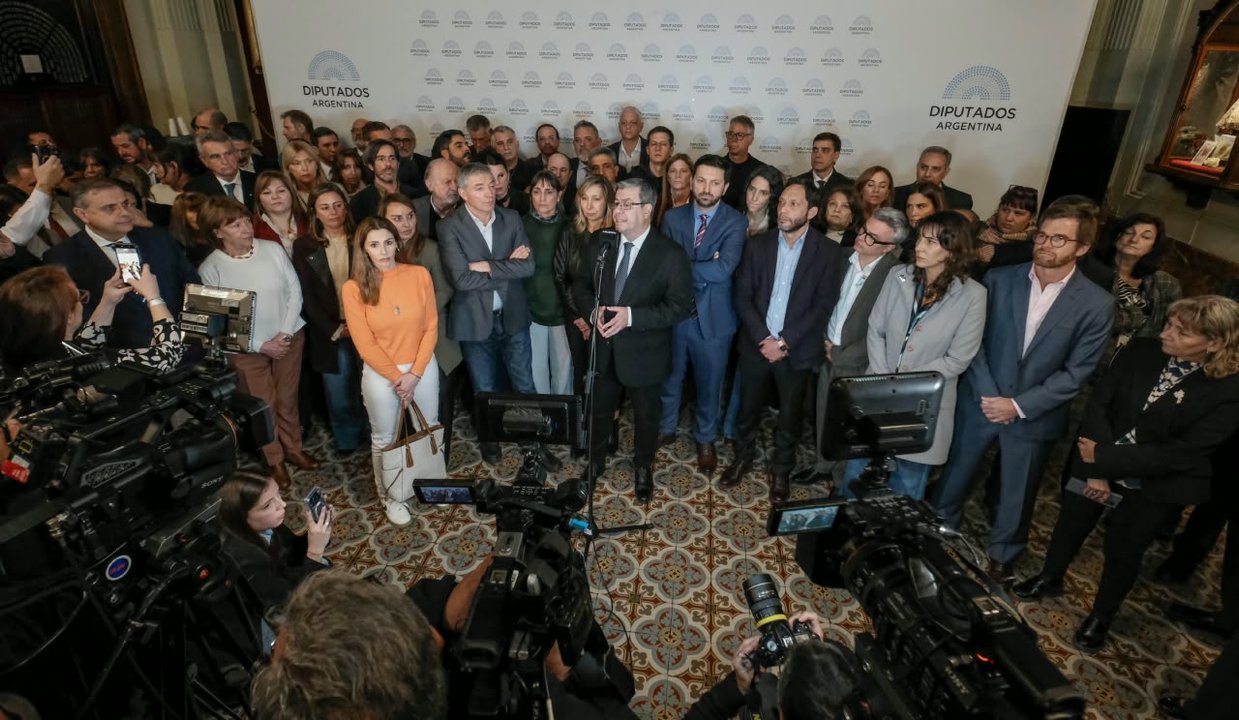 Diputados de distintos bloques opositores posan juntos en el Congreso