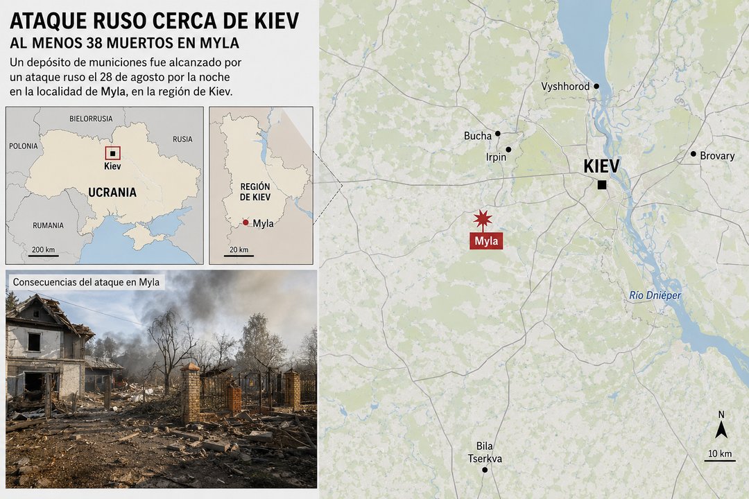 Ya ascienden a 38 los muertos por el ataque ruso contra un depósito de municiones cerca de Kiev
