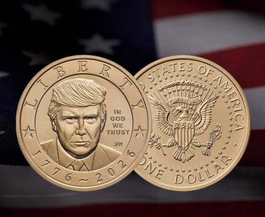Lanzan moneda con el rostro de Trump y acabado dorado para el 250 aniversario de Estados Unidos