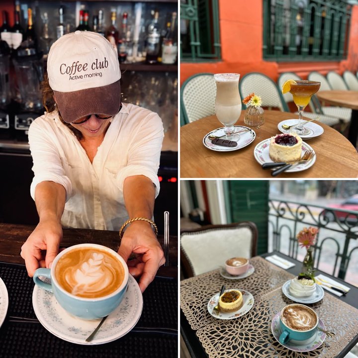 Interior de L'Antiquario, bistró de café de especialidad en una casona de San Telmo