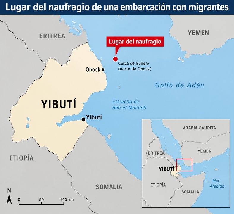 Operativo de rescate tras el naufragio de una embarcación con migrantes en el Cuerno de África